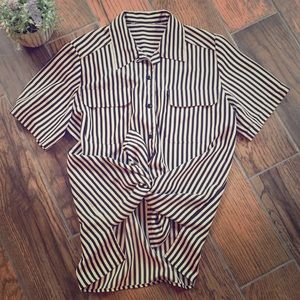 Tan & Black Striped Silky Blouse